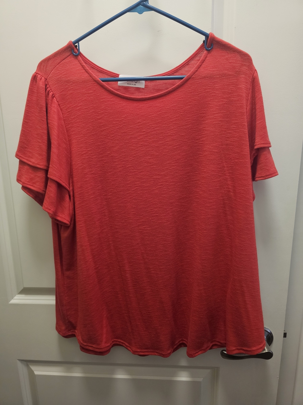 Kaileigh Coral-Red Ruffle Sleeve Short Sleeve Tee